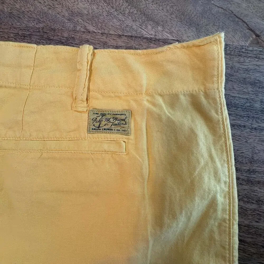 Polo Ralph Lauren Shorts Mens 38 Yellow Linen Cotton Chino 8 Inch Inseam Casual